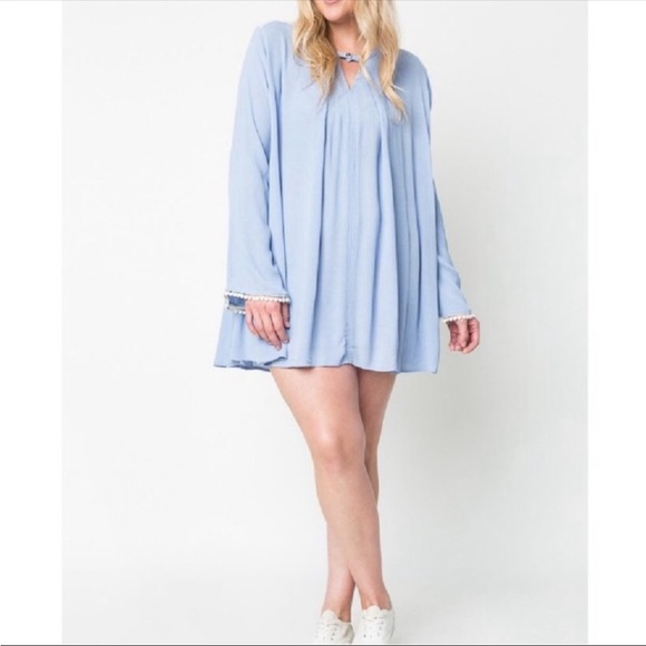 Hayden Oversized Pleated Crochet Trapeze Rayon Dress In Powder Blue. NWT! Sz XL - Picture 7 of 12